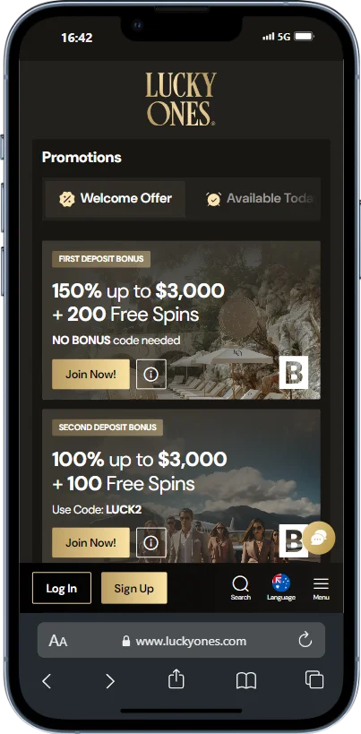 LuckyOnes Mobile App Bonus Section